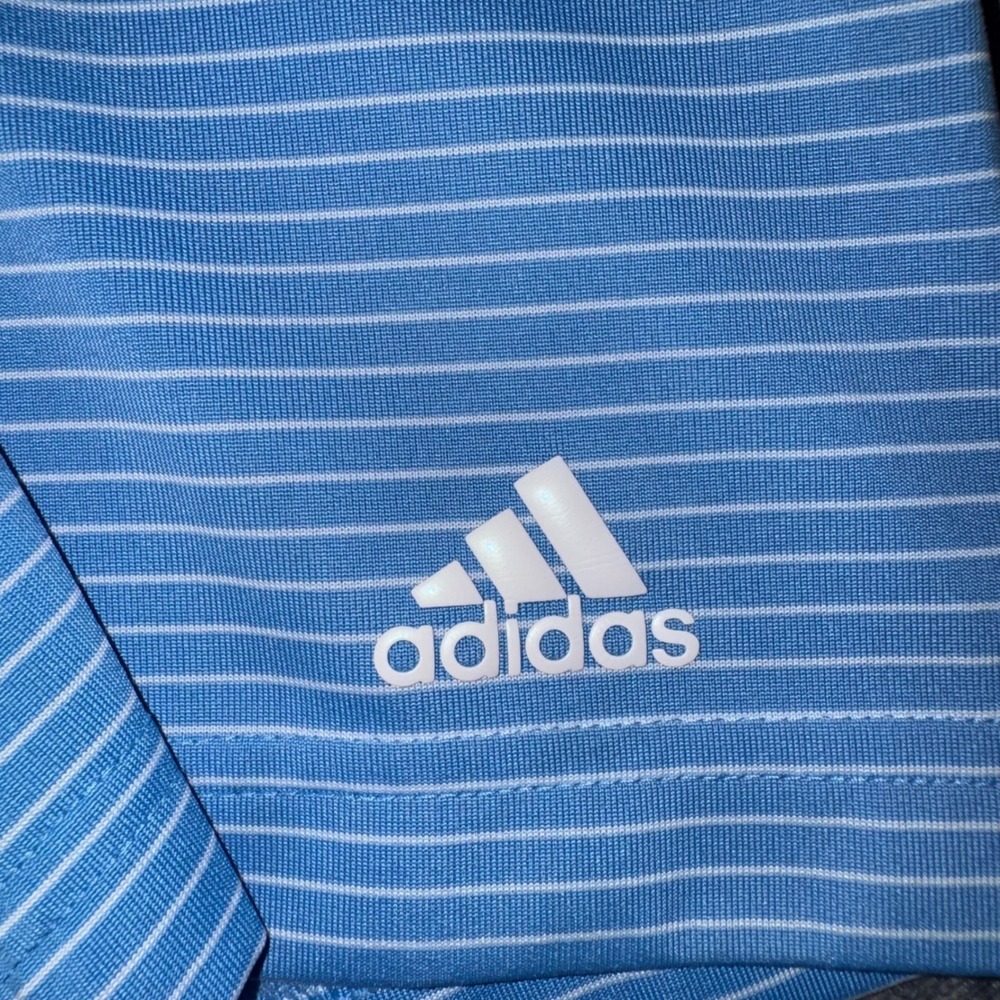 Men's Medium Adidas Golf Polo Light Blue Torrey Pines Striped Performance Shirt - Picture 3 of 7